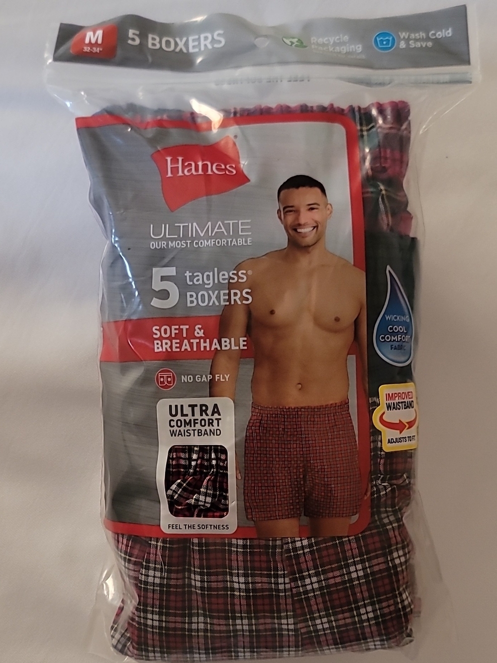Hanes Men’s Boxers 5-Pack in Red and Black Plaid